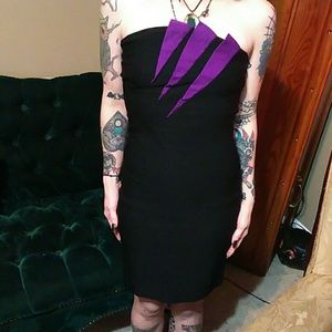 Super 80ish Strapless Black Dress w/Purple design